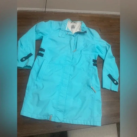 Merrell Long Jacket L Women Bright Blue/turquoise Nylon Snaps Full Zip Lined - Picture 3 of 11